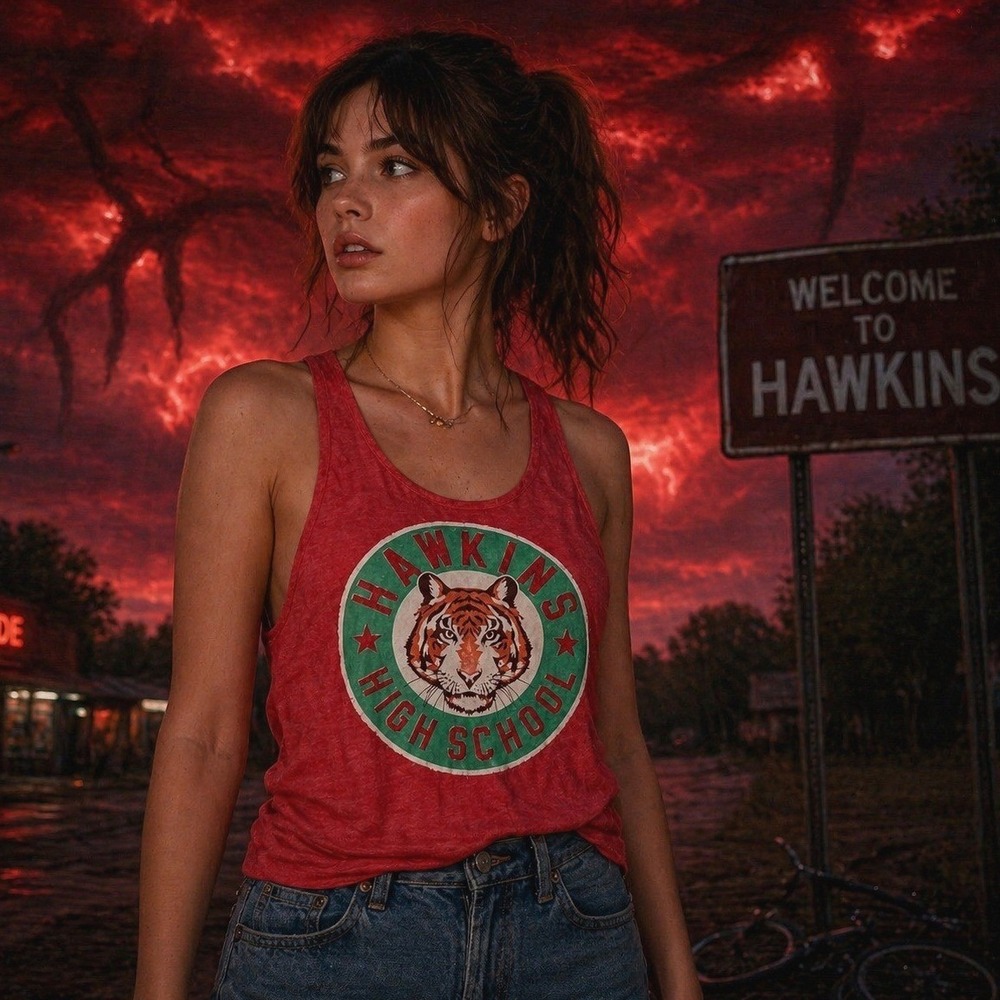 Netflix Stranger Things Hawkins High School‎ Tiger Racerback Tank Top Red XL NEW